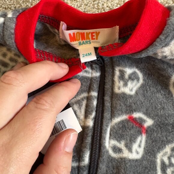 Monkey Bars Fleece Footie PJs Pyjamas 24M NEW Grey Red - Picture 6 of 7